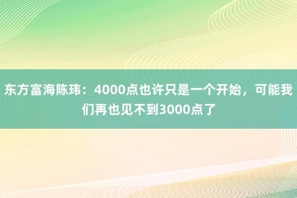 东方富海陈玮：4000点也许只是一个开始，可能我们再也见不到3000点了