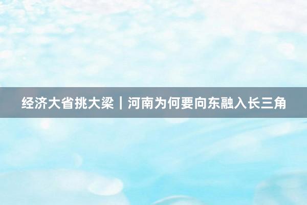 经济大省挑大梁｜河南为何要向东融入长三角