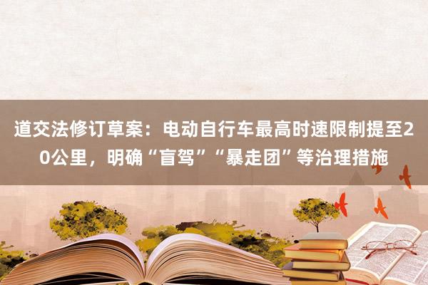 道交法修订草案：电动自行车最高时速限制提至20公里，明确“盲驾”“暴走团”等治理措施