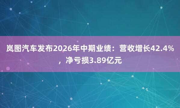 岚图汽车发布2026年中期业绩：营收增长42.4%，净亏损3.89亿元