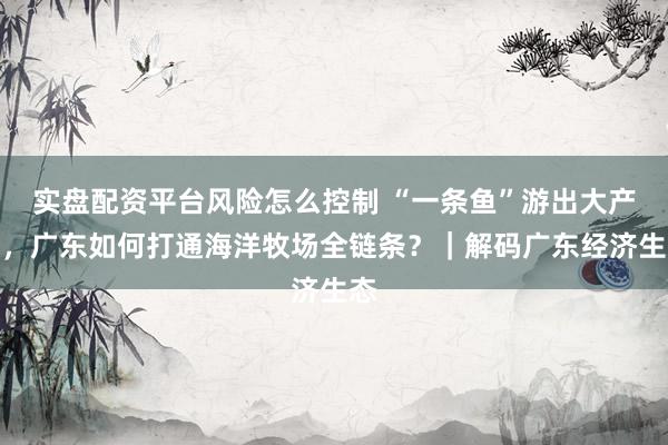 实盘配资平台风险怎么控制 “一条鱼”游出大产业，广东如何打通海洋牧场全链条？｜解码广东经济生态
