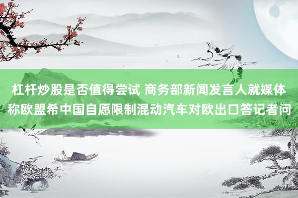 杠杆炒股是否值得尝试 商务部新闻发言人就媒体称欧盟希中国自愿限制混动汽车对欧出口答记者问