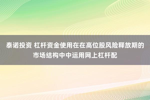 泰诺投资 杠杆资金使用在在高位股风险释放期的市场结构中中运用网上杠杆配