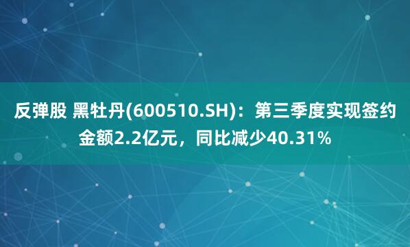 反弹股 黑牡丹(600510.SH)：第三季度实现签约金额2.2亿元，同比减少40.31%